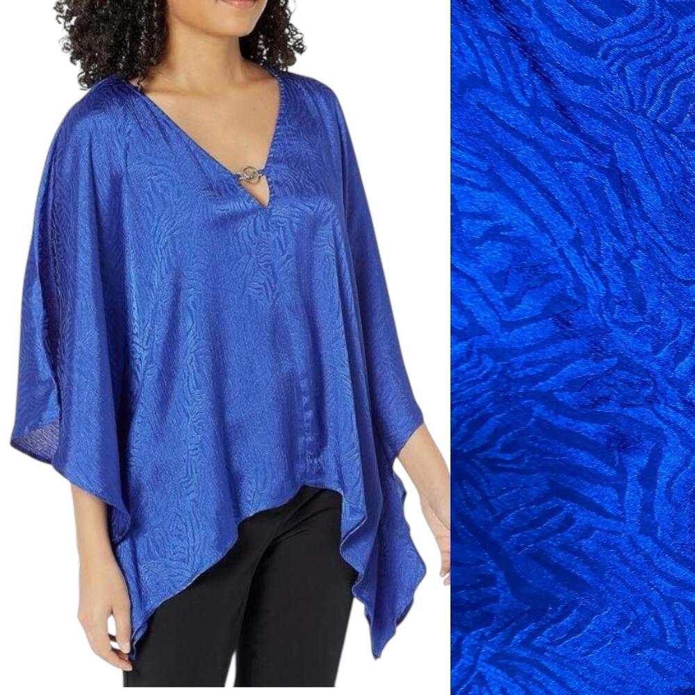 Michael Kors Top‎ 1X Blue Animal Print Tunic Jacquard Handkerchief Hem